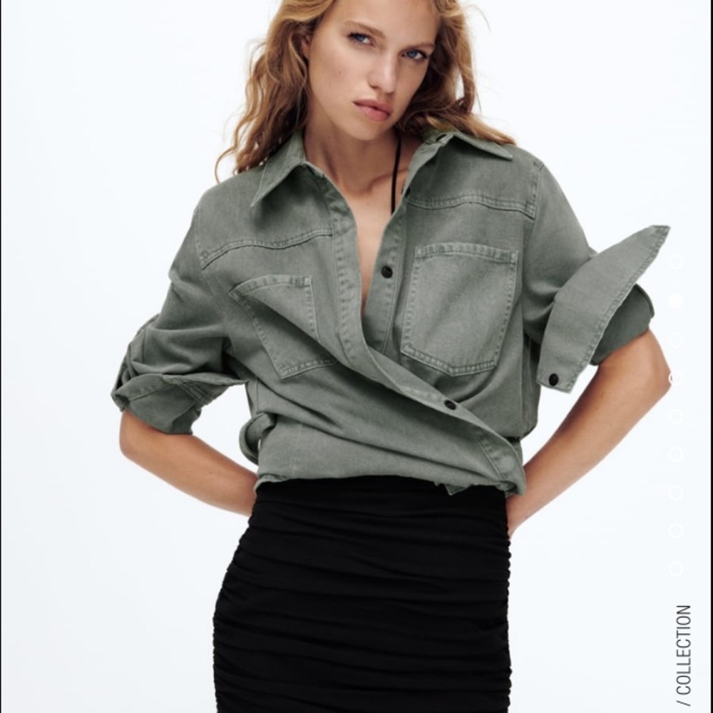 Zara belted overshirt / jacket / shacket, cotton, khaki